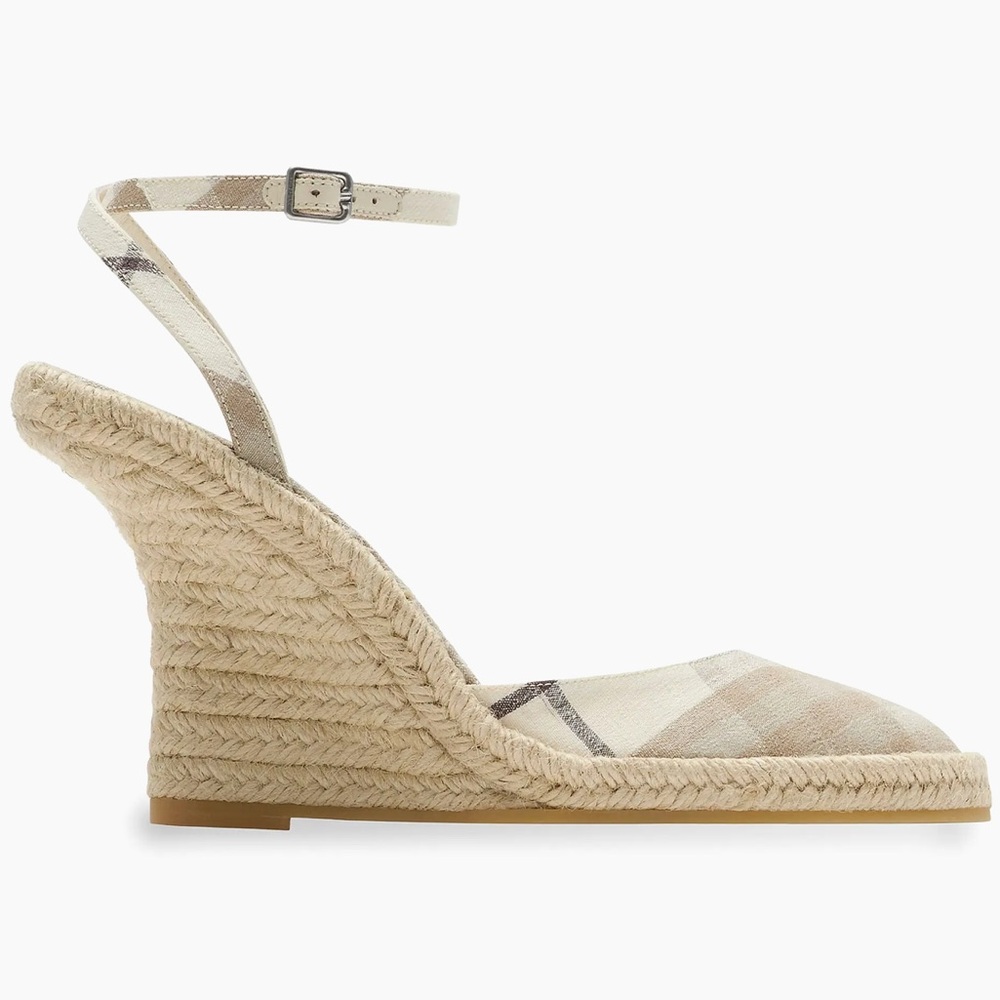 Burberry Mews Check Espadrille Wedge‎ Sandals 8.5
